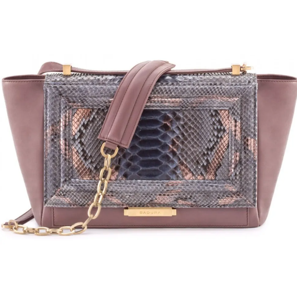 Aleksandra Badura - Luisa Bag - Calfskin & Python Shoulder Bag - Cocoa - Luxury High Quality Leather Bag - Avvenice