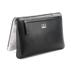 Aleksandra Badura - Privee Clutch - Goatskin Envelope Clutch - Silver & Onyx - Luxury High Quality Leather Bag - Avvenice