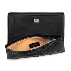 Aleksandra Badura - Privee Clutch - Calfskin & Python Envelope Clutch - Onyx - Luxury High Quality Leather Bag - Avvenice