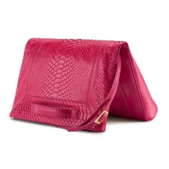 Aleksandra Badura - Privee Clutch - Calfskin & Python Envelope Clutch - Fuchsia - Luxury High Quality Leather Bag - Avvenice