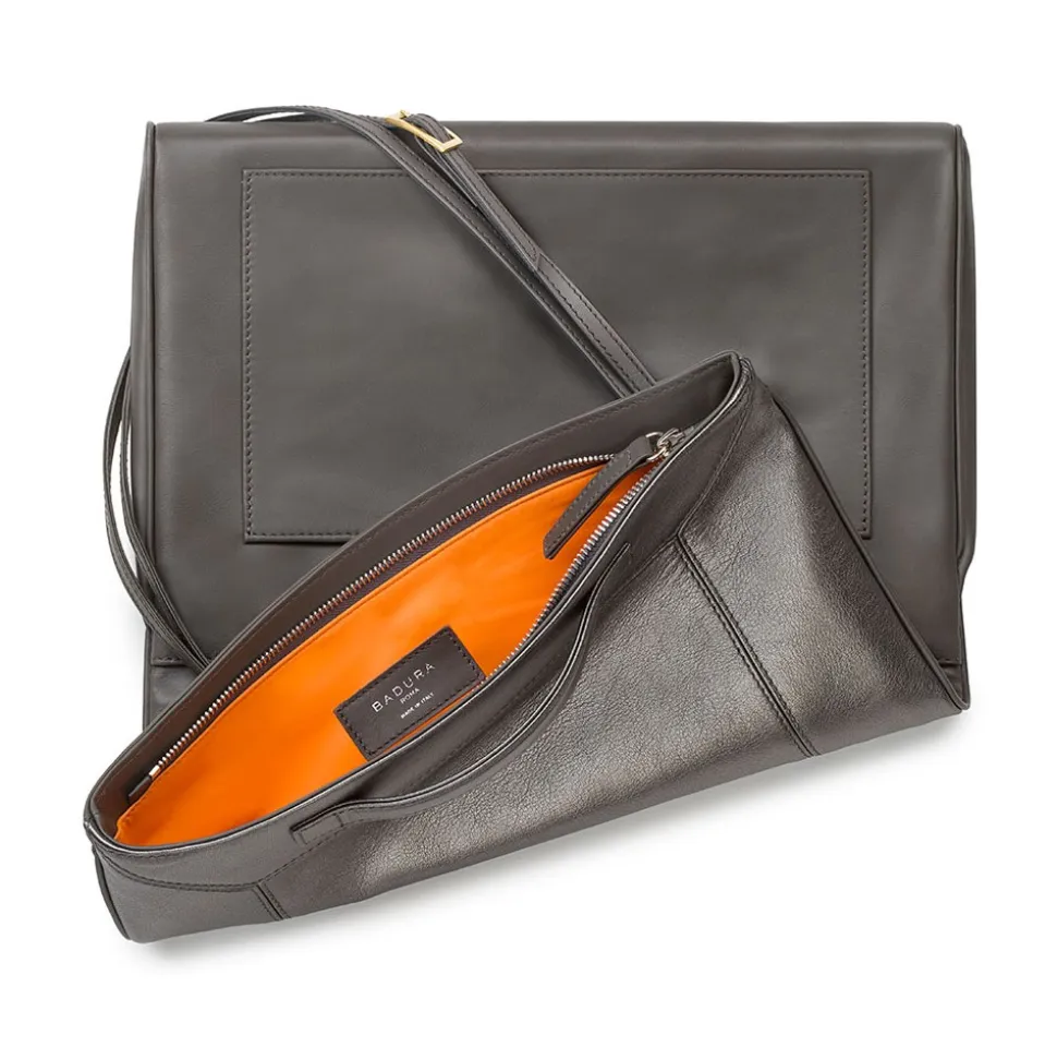 Aleksandra Badura - Privee Clutch - Goatskin Envelope Clutch - Graphite - Luxury High Quality Leather Bag - Avvenice