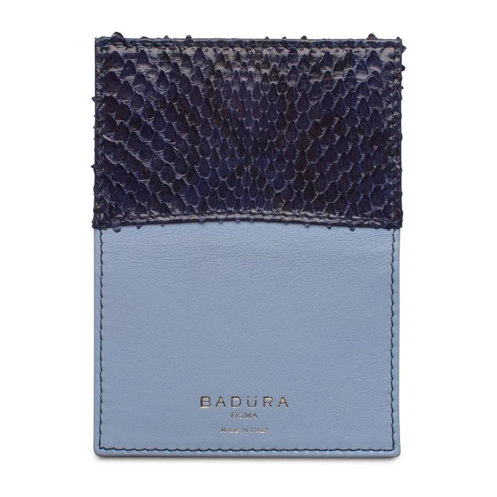 Aleksandra Badura - Small Leather Goods - Business Card Holder in Calfskin & Python - Indigo & Blue - Luxury High Quality - Avvenice