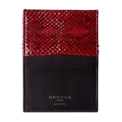 Aleksandra Badura - Small Leather Goods - Business Card Holder in Calfskin & Python - Brown & Red - Luxury High Quality - Avvenice