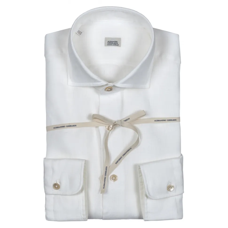 Alessandro Gherardi - Long Sleeve Shirt - White Linen - Shirt - Handmade in Italy - Luxury Exclusive Collection - Avvenice