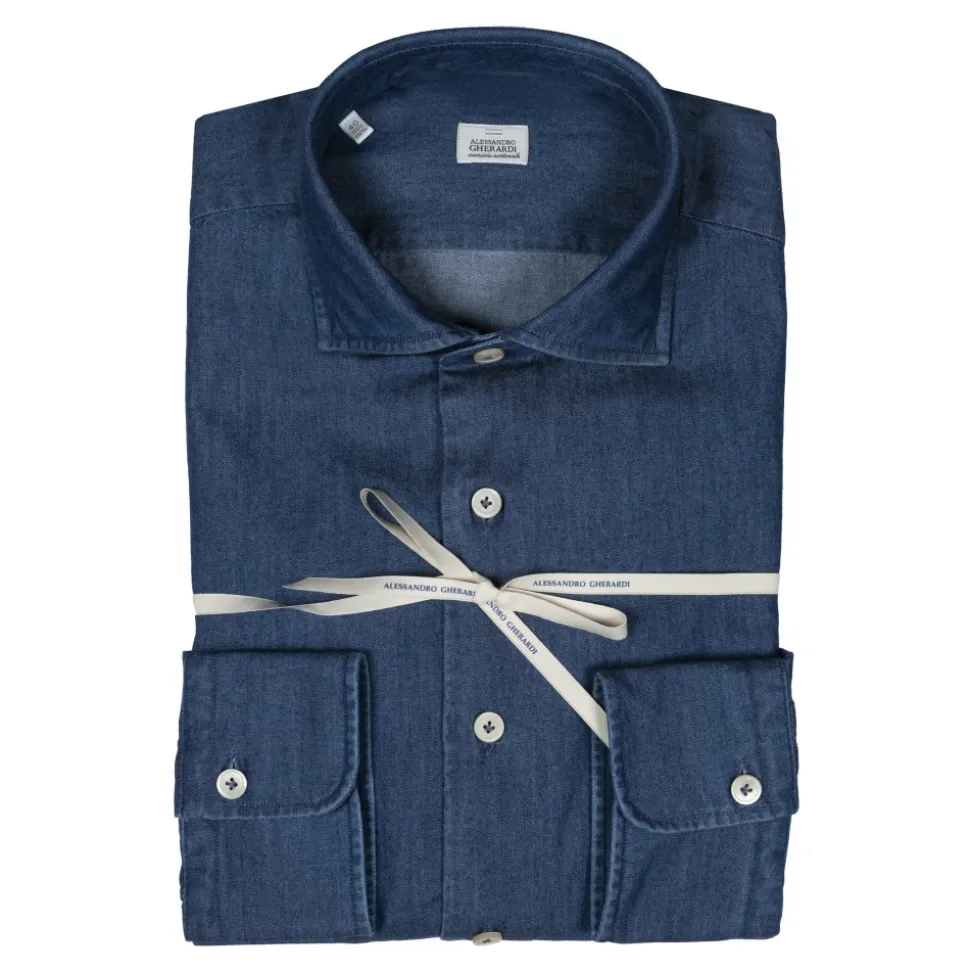 Alessandro Gherardi - Long Sleeve Shirt - Dark Denim - Shirt - Handmade in Italy - Luxury Exclusive Collection - Avvenice