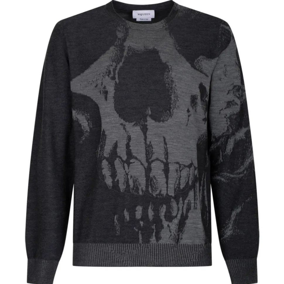 Alexander McQueen - Grey Skull Intarsia Sweater - Grey Charcoal - Alexander McQueen Exclusive Luxury Collection - Avvenice