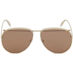 Alexander McQueen - Piercing Pilot Metal Sunglasses - Gold Brown - Alexander McQueen Eyewear - Avvenice