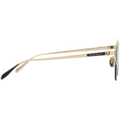Alexander McQueen - Skull Panthos Metal Sunglasses - Gold Light Blue - Alexander McQueen Eyewear - Avvenice