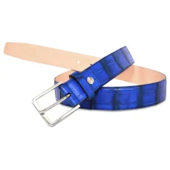 Ammoment - Belt - Nile Crocodile in Kookai Electric Blue - Leather High Quality Luxury Belt - Avvenice