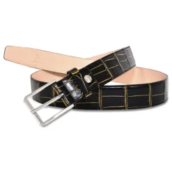 Ammoment - Belt - Nile Crocodile in Crack Black and Gold - Leather High Quality Luxury Belt - Avvenice