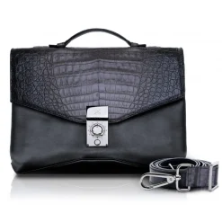 Ammoment - Caiman in Degrade Coal New Age - Leather Briefcase -  Orion Business Bag - Avvenice