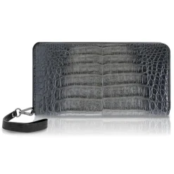 Ammoment - Caiman in Degrade Coal New Age - Leather Large Long Zipper Wallet - Avvenice