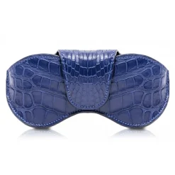 Ammoment - Eyeglass Case - Porosus Crocodile in Blue Navy - Luxury Eyeglass Leather Cover - Avvenice