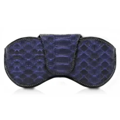 Ammoment - Eyeglass Case - Python in Blue Navy - Luxury Eyeglass Leather Cover - Avvenice