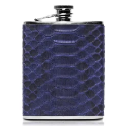 Ammoment - Hip Flask - Python in Blue Navy - Luxury Stainless Steel Hip Flask in Leather - Avvenice
