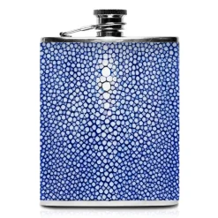 Ammoment - Hip Flask - Stingray in Blue - Luxury Stainless Steel Hip Flask in Leather - Avvenice