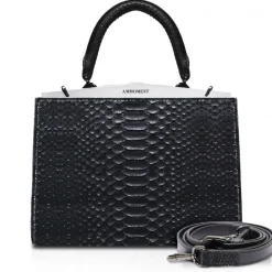 Ammoment - Jena Handbag Large in Python - Black - Luxury High Quality Leather Bag - Avvenice