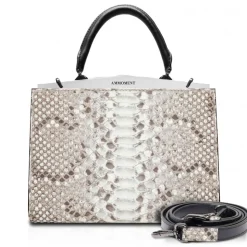Ammoment - Jena Handbag Large in Python - Roccia - Luxury High Quality Leather Bag - Avvenice