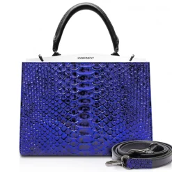 Ammoment - Jena Handbag Large in Python - NYX Blue - Luxury High Quality Leather Bag - Avvenice