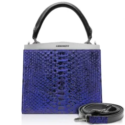 Ammoment - Jena Handbag Small in Python - NYX Blue - Luxury High Quality Leather Bag - Avvenice
