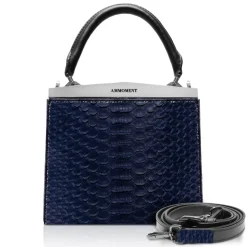 Ammoment - Jena Handbag Small in Python - Navy - Luxury High Quality Leather Bag - Avvenice