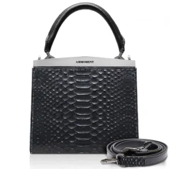 Ammoment - Jena Handbag Small in Python - Black - Luxury High Quality Leather Bag - Avvenice