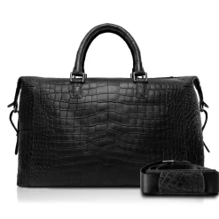 Ammoment - Lark Weekender Small in Crocodile - Black - Luxury High Quality Leather Bag - Avvenice