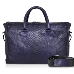 Ammoment - Lark Weekender Small in Python - Navy - Luxury High Quality Leather Bag - Avvenice