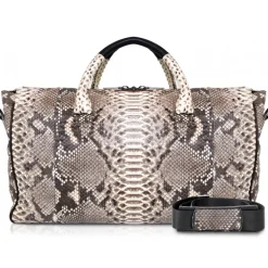 Ammoment - Lark Weekender Large in Python - Roccia - Luxury High Quality Leather Bag - Avvenice