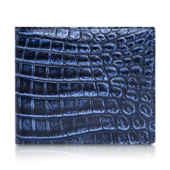 Ammoment - Nile Crocodile in Antique Navy - Leather Bifold Wallet with Center Flap - Avvenice