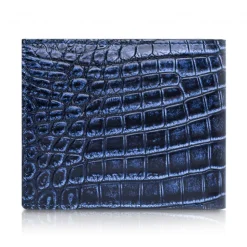 Ammoment - Nile Crocodile in Antique Navy - Leather Bifold Wallet with Center Flap - Avvenice
