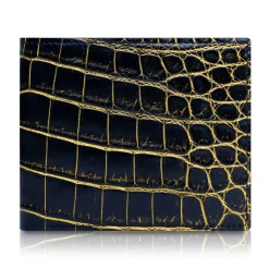 Ammoment - Nile Crocodile in Crack Black and Gold - Leather Bifold Wallet - Avvenice
