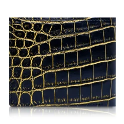 Ammoment - Nile Crocodile in Crack Black and Gold - Leather Bifold Wallet - Avvenice