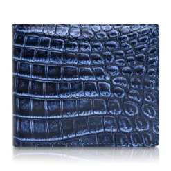 Ammoment - Nile Crocodile in Antique Navy - Leather Bifold Wallet - Avvenice