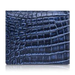 Ammoment - Nile Crocodile in Antique Navy - Leather Bifold Wallet - Avvenice