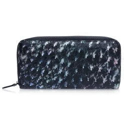 Ammoment - Ostrich in Tahitian Pearl Black - Leather Long Zipper Wallet - Avvenice