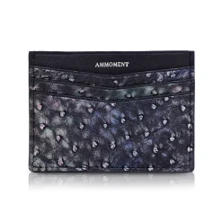 Ammoment - Ostrich in Tahitian Pearl Black - Leather Credit Card Holder - Avvenice