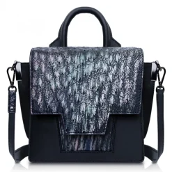 Ammoment - Ostrich in Tahitian Pearl Black - Leather Lexi Crossbody Bag - Avvenice