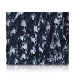 Ammoment - Ostrich in Tahitian Pearl Black - Leather Bifold Wallet with Center Flap - Avvenice