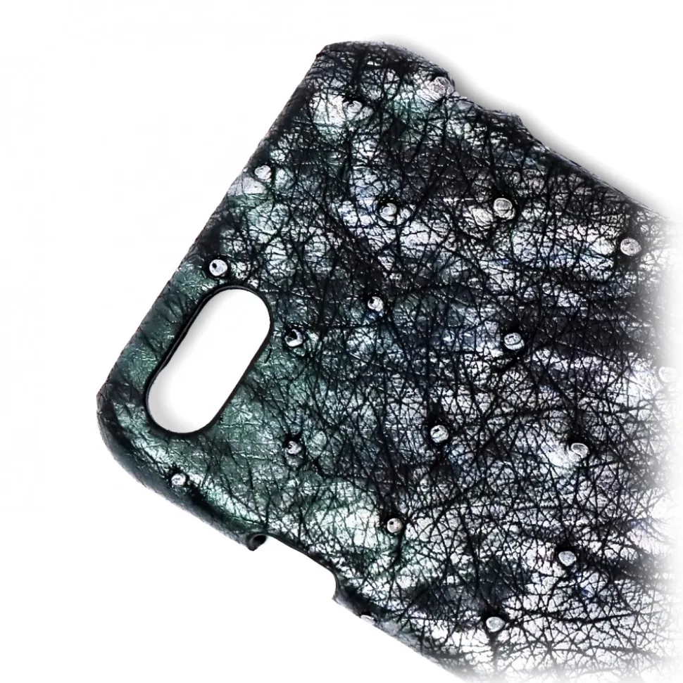 Ammoment - Ostrich in Tahitian Pearl Black - Leather Cover - iPhone 8 / 7 - Avvenice