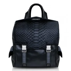 Ammoment - Python in Black - Leather Zane Small Backpack - Avvenice