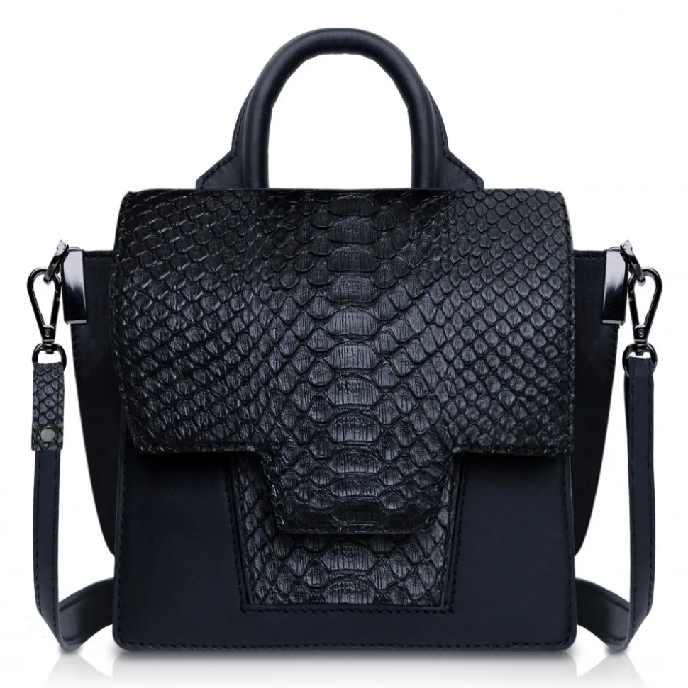 Ammoment - Python in Black - Leather Lexi Crossbody Bag - Avvenice