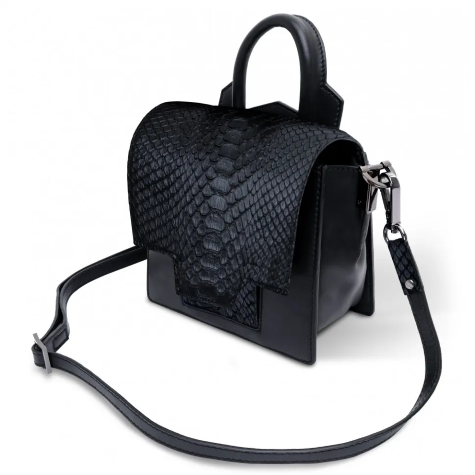 Ammoment - Python in Black - Leather Lexi Crossbody Bag - Avvenice
