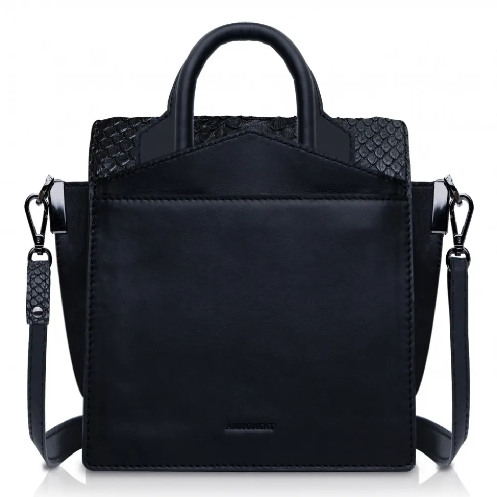 Ammoment - Python in Black - Leather Lexi Crossbody Bag - Avvenice