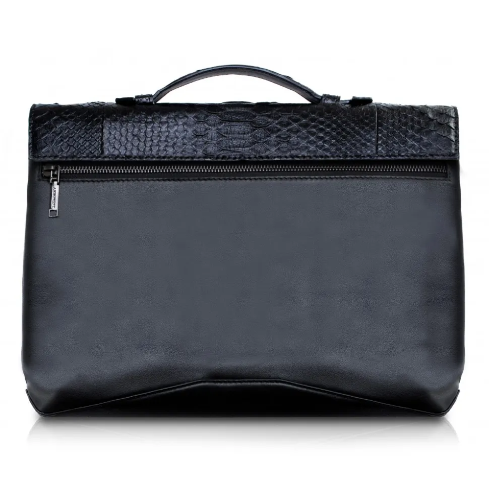 Ammoment - Python in Black - Leather Briefcase - Orion Business Bag - Avvenice