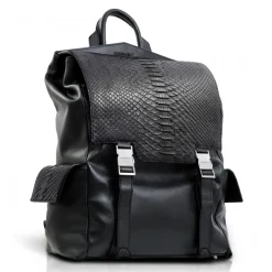 Ammoment - Python in Black - Leather Zane Large Backpack - Avvenice