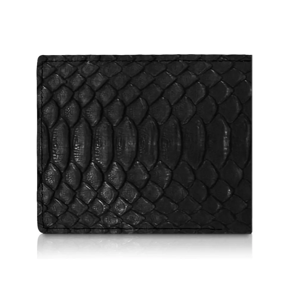 Ammoment - Python in Black - Leather Bifold Wallet with Center Flap - Avvenice