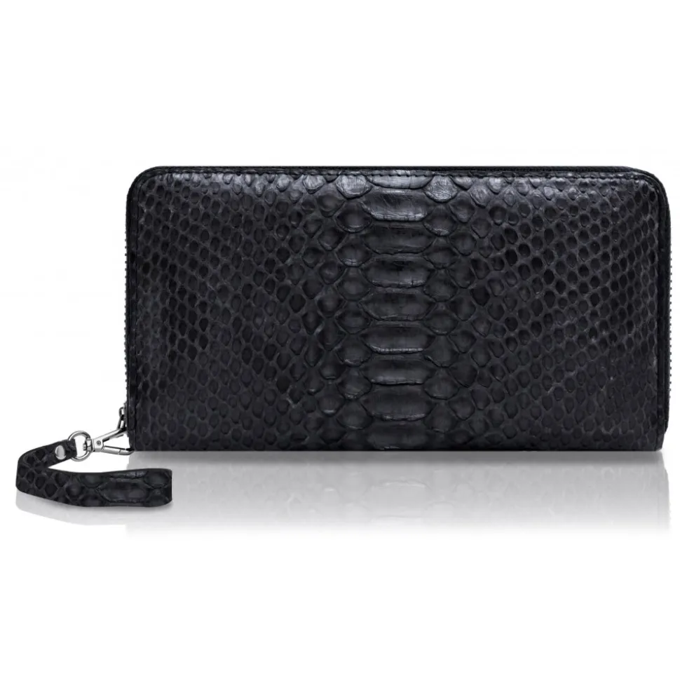 Ammoment - Python in Black - Leather Large Long Zipper Wallet - Avvenice