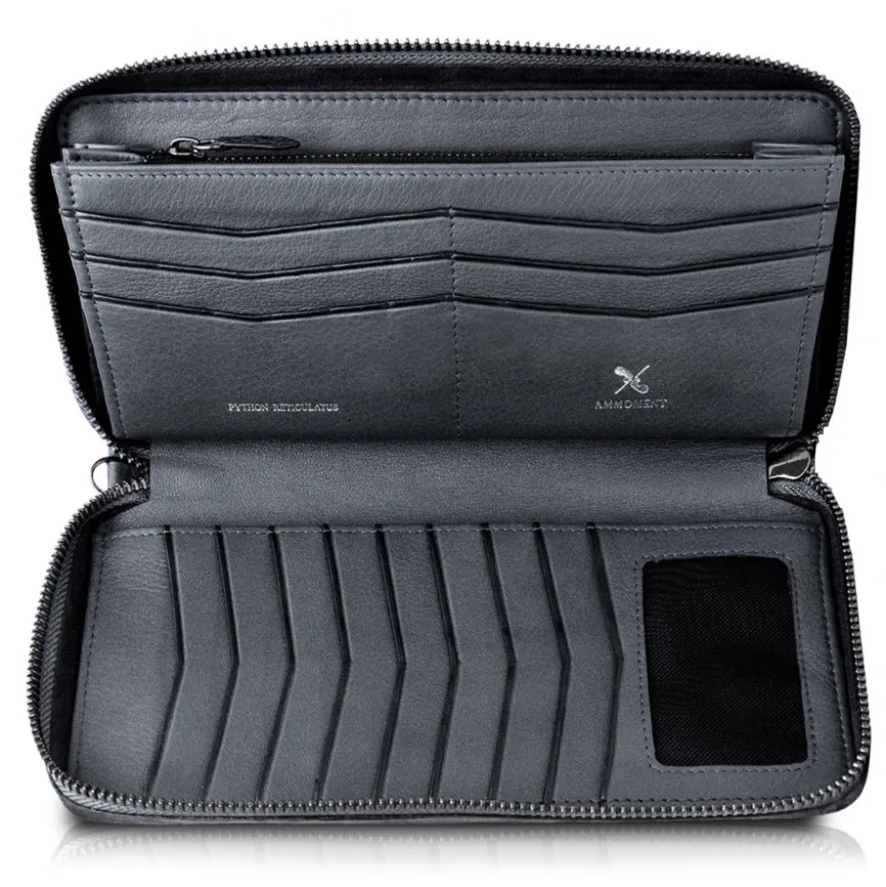 Ammoment - Python in Black - Leather Large Long Zipper Wallet - Avvenice