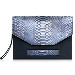 Ammoment - Python in Calcite Grey - Leather Pete Clutch Bag - Avvenice